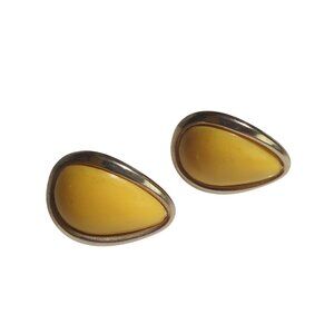 Vintage Gold Tone Clip On Earrings Yellow Teardrop Costume Jewelry Elegant Gift